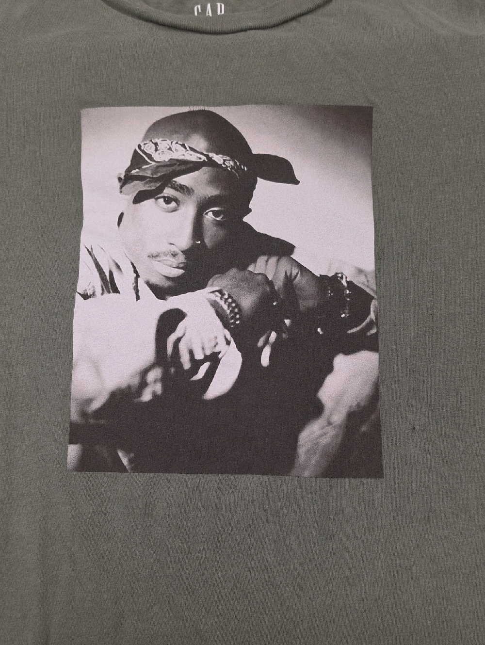 Graphic Tee with Monochrome Tupac Photo - Olive Green Gap Unisex